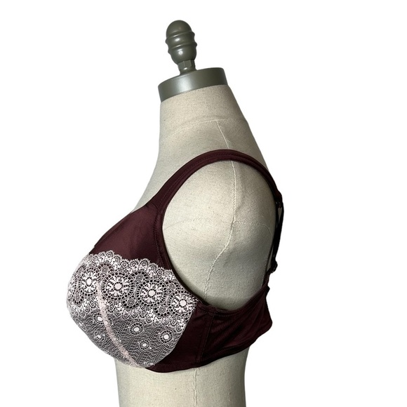 Cacique Lane Bryant Burgundy Pink Full Coverage Lace Plus Size Bra 38DDD - Picture 8 of 9
